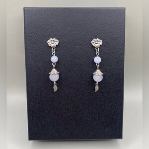 🌸💙Blue Lace Agate Flower Post Earrings
